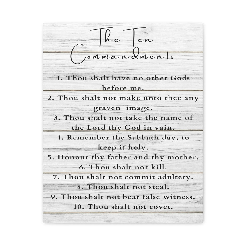 Scripture Canvas Ten Commandments White Christian Wall Art Print Ready to Hang